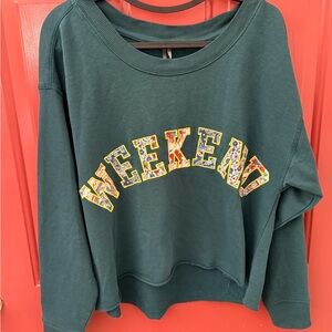 Anthropologie Dark Green "Weekend" Appliqué Crewneck Sweater